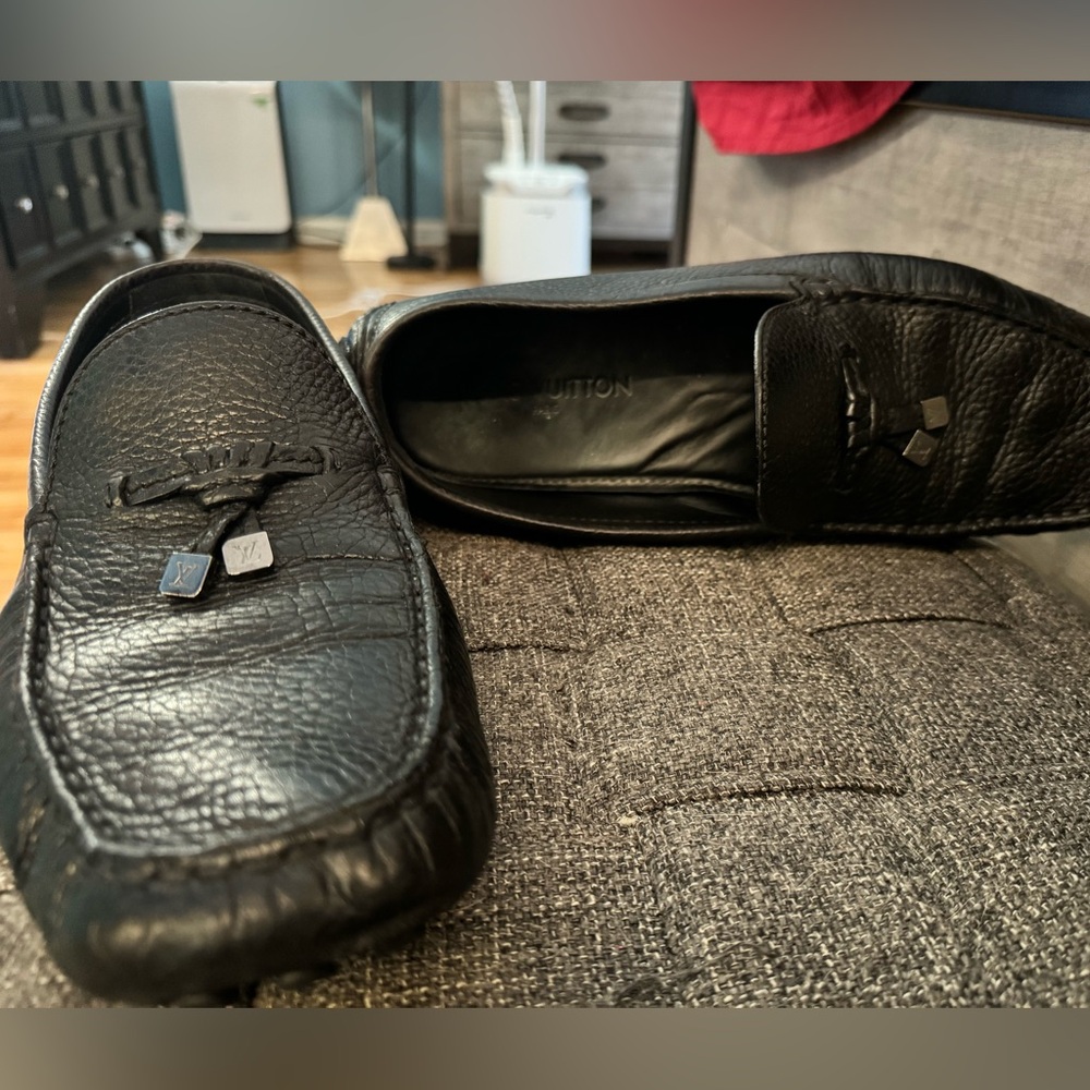 Louis Vuitton Black Leather Drivers Logo Bow Slip On Loafers
